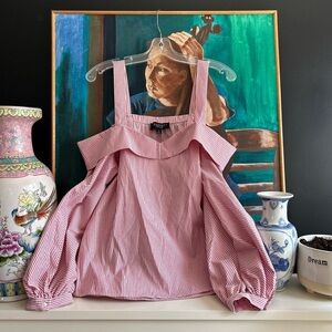 Laundry by Shelli Segal Striped Red Nautical Off Shoulder Bow Blouse Size 10